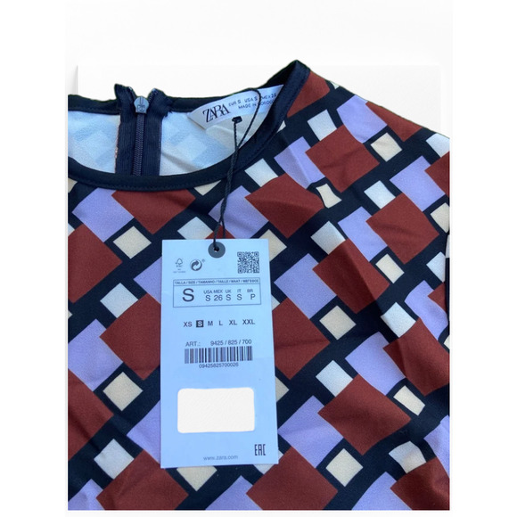 NWT - Zara Geometric Print  Brown, Black Multi Slit Midi Dress Small MSRP $ - Picture 7 of 7